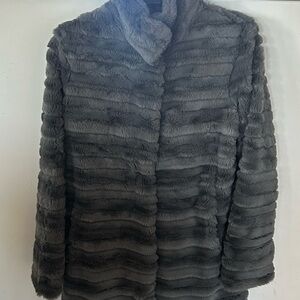 Dennis Basso Faux-Fur Snap-Front Coat with Horizontal Pelting